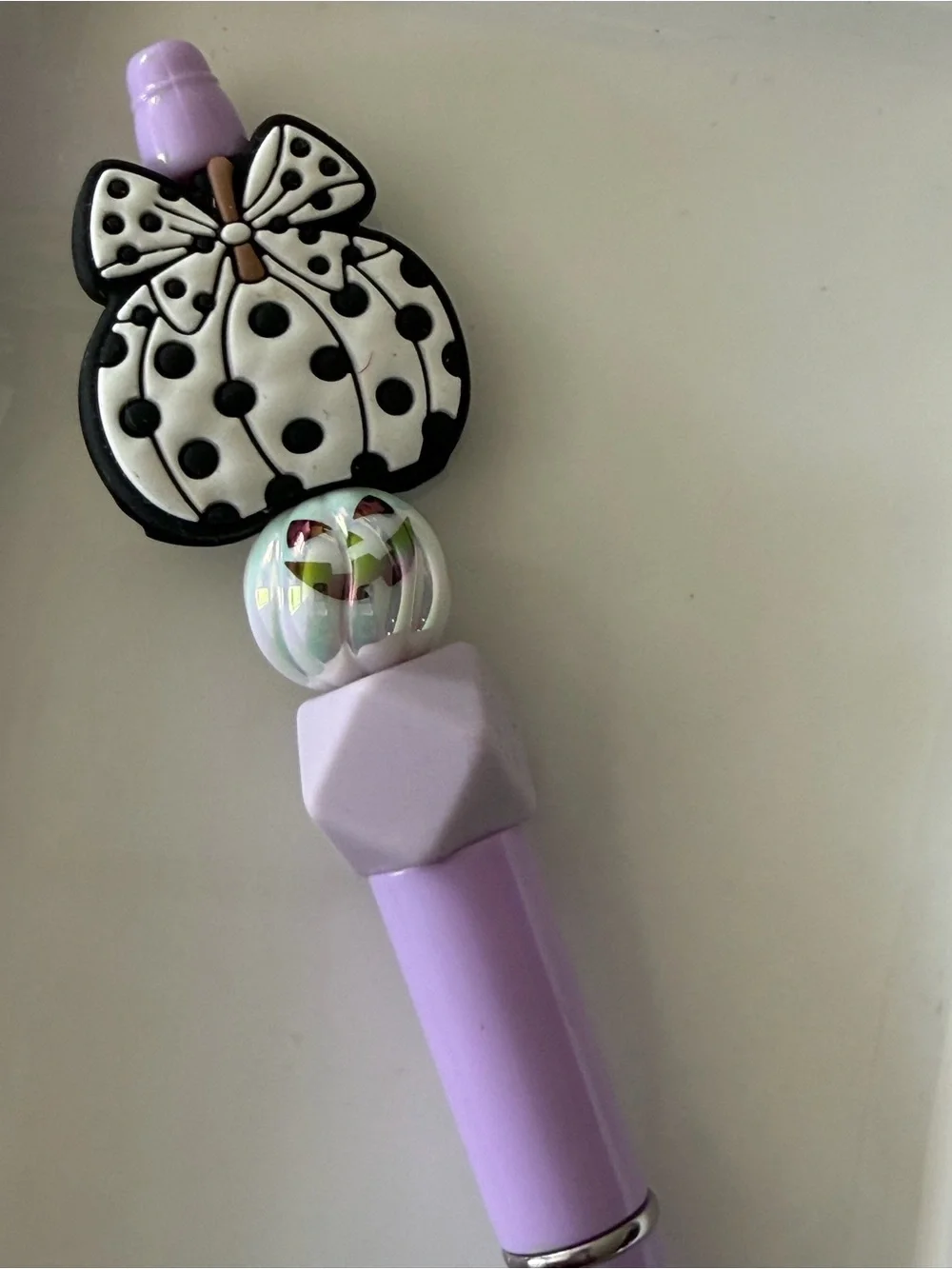 Lavender Polka Dot Pumpkin Bow Decorative Pen